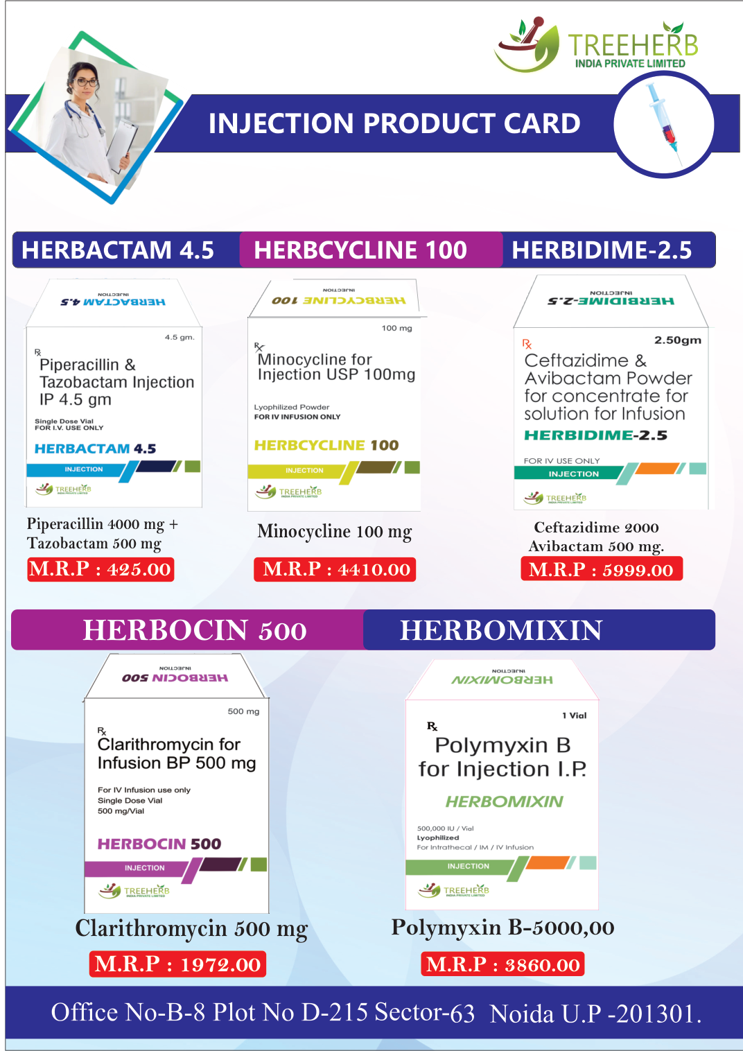 Treeherb India Injection Product Card 1 – HERBACTAM HERBCYCLINE HERBIDIME HERBOCIN HERBOMIXIN